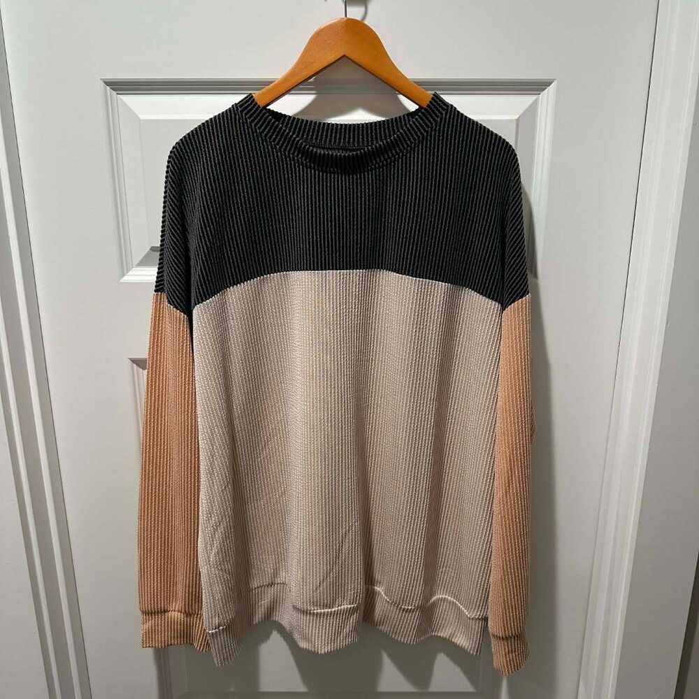 Black, Cream, and Peach Long Sleeve Woman's Top, Size XL